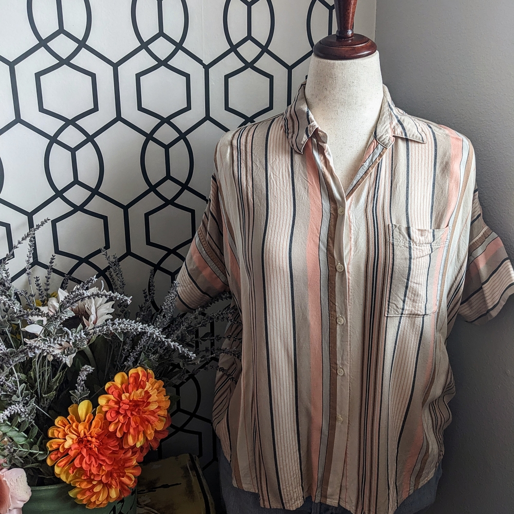 ✨Madewell Striped Button-Up Shirt in Pink and Cream✨